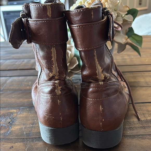 Guess Brown Leather Combat Boots with Buckle - Picture 2 of 8